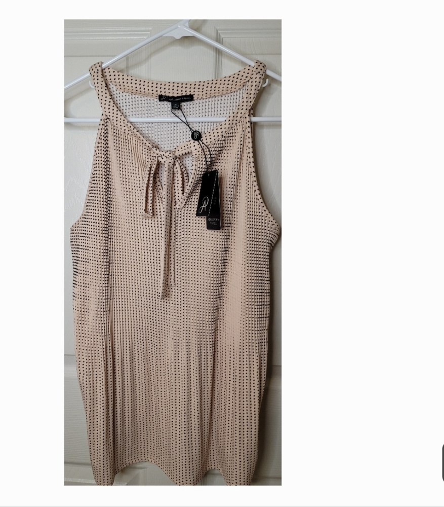 NWT Adrianna Papell Pink and Black Polka Dot Top